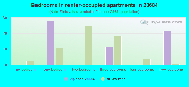 Bedrooms in renter-occupied apartments in 28684 