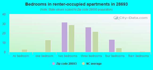 Bedrooms in renter-occupied apartments in 28693 