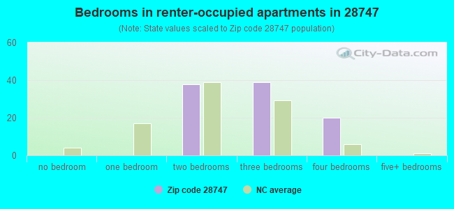 Bedrooms in renter-occupied apartments in 28747 