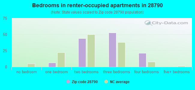 Bedrooms in renter-occupied apartments in 28790 