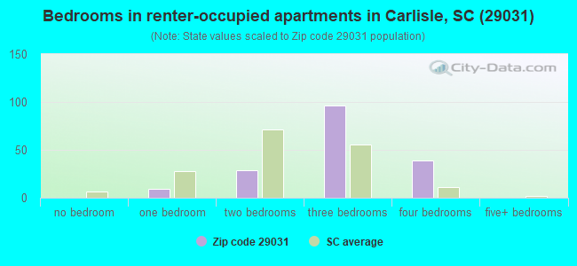 Bedrooms in renter-occupied apartments in Carlisle, SC (29031) 