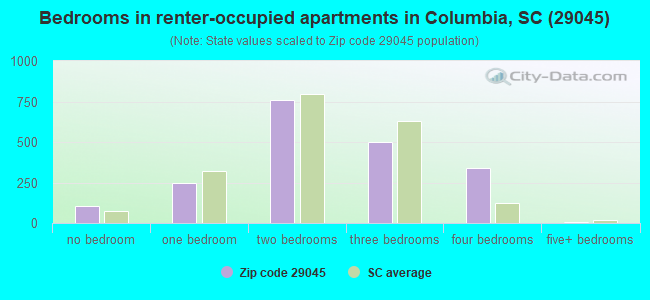 Bedrooms in renter-occupied apartments in Columbia, SC (29045) 