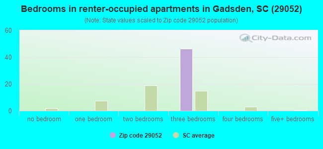 Bedrooms in renter-occupied apartments in Gadsden, SC (29052) 