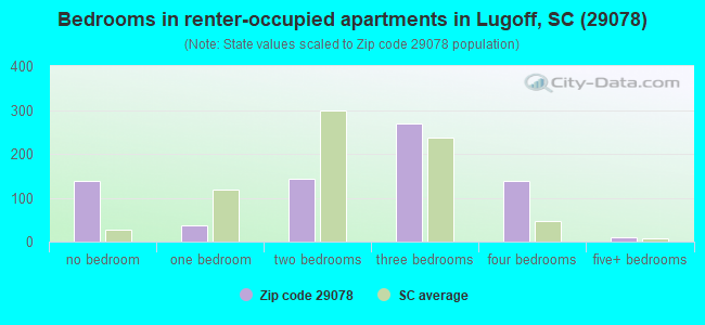 Bedrooms in renter-occupied apartments in Lugoff, SC (29078) 