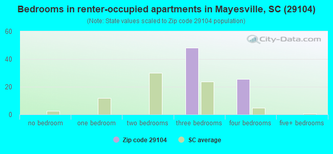 Bedrooms in renter-occupied apartments in Mayesville, SC (29104) 