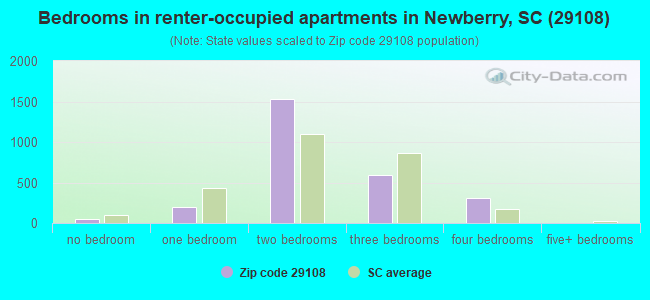 Bedrooms in renter-occupied apartments in Newberry, SC (29108) 