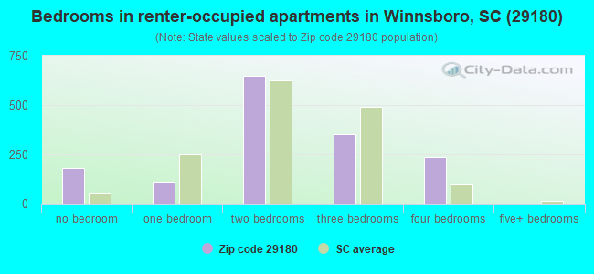 Bedrooms in renter-occupied apartments in Winnsboro, SC (29180) 