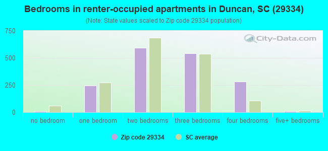 Bedrooms in renter-occupied apartments in Duncan, SC (29334) 