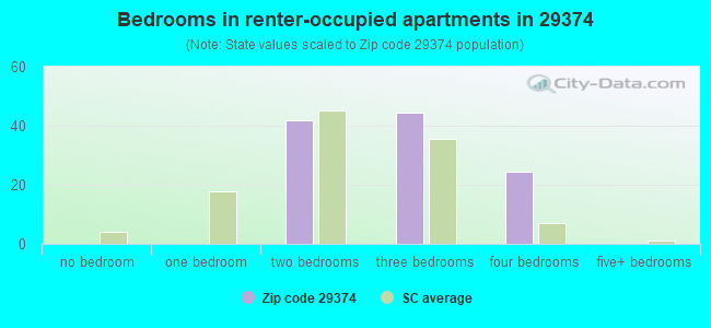 Bedrooms in renter-occupied apartments in 29374 