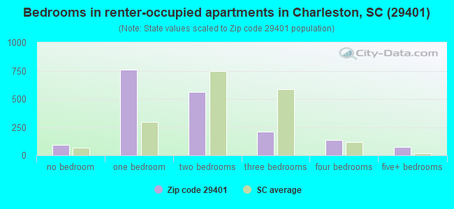 Bedrooms in renter-occupied apartments in Charleston, SC (29401) 