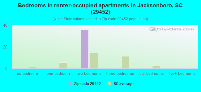 Bedrooms in renter-occupied apartments in Jacksonboro, SC (29452) 
