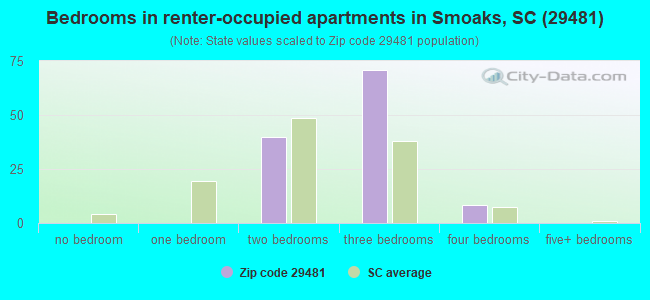 Bedrooms in renter-occupied apartments in Smoaks, SC (29481) 