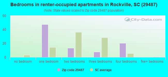 Bedrooms in renter-occupied apartments in Rockville, SC (29487) 