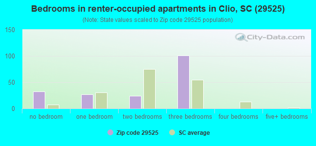 Bedrooms in renter-occupied apartments in Clio, SC (29525) 