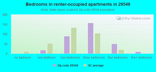 Bedrooms in renter-occupied apartments in 29546 
