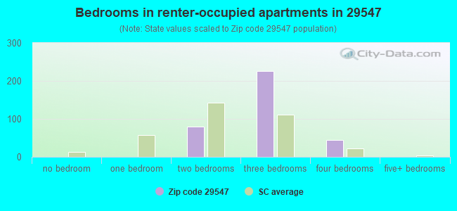 Bedrooms in renter-occupied apartments in 29547 