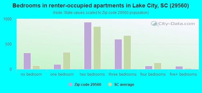 Bedrooms in renter-occupied apartments in Lake City, SC (29560) 
