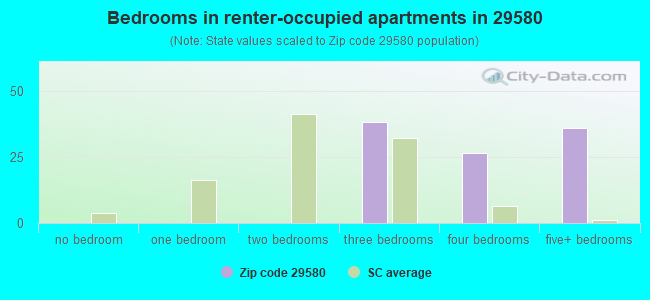 Bedrooms in renter-occupied apartments in 29580 