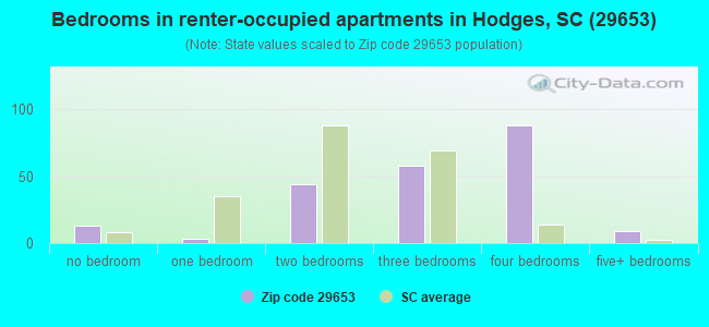 Bedrooms in renter-occupied apartments in Hodges, SC (29653) 