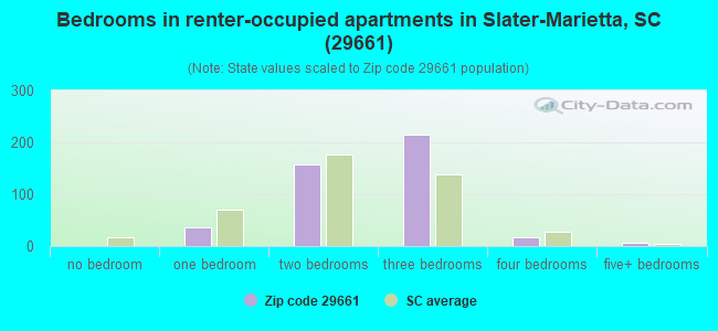 Bedrooms in renter-occupied apartments in Slater-Marietta, SC (29661) 