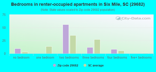 Bedrooms in renter-occupied apartments in Six Mile, SC (29682) 