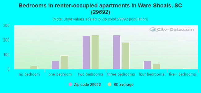 Bedrooms in renter-occupied apartments in Ware Shoals, SC (29692) 