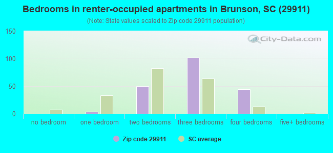 Bedrooms in renter-occupied apartments in Brunson, SC (29911) 