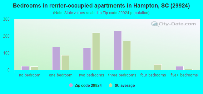 Bedrooms in renter-occupied apartments in Hampton, SC (29924) 