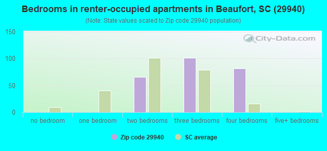Bedrooms in renter-occupied apartments in Beaufort, SC (29940) 