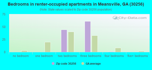 Bedrooms in renter-occupied apartments in Meansville, GA (30256) 