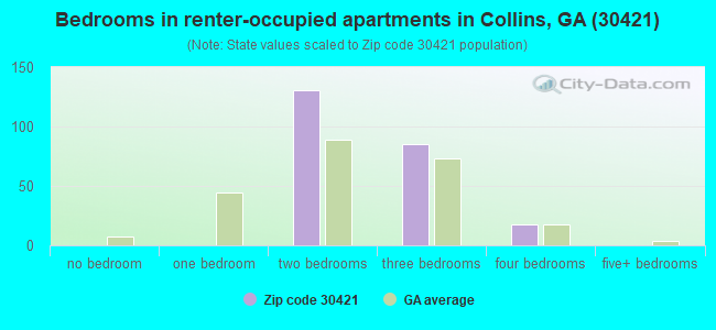 Bedrooms in renter-occupied apartments in Collins, GA (30421) 