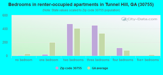 Bedrooms in renter-occupied apartments in Tunnel Hill, GA (30755) 