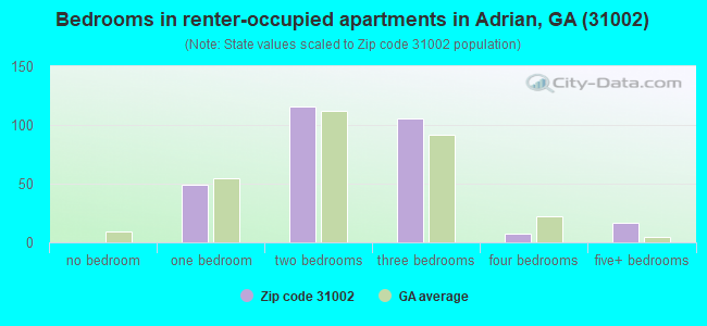 Bedrooms in renter-occupied apartments in Adrian, GA (31002) 