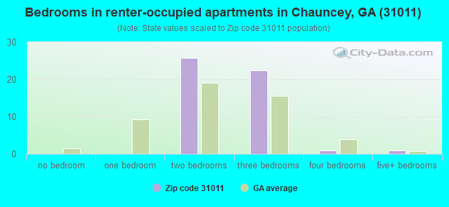 Bedrooms in renter-occupied apartments in Chauncey, GA (31011) 