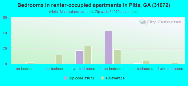 Bedrooms in renter-occupied apartments in Pitts, GA (31072) 