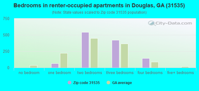 Bedrooms in renter-occupied apartments in Douglas, GA (31535) 