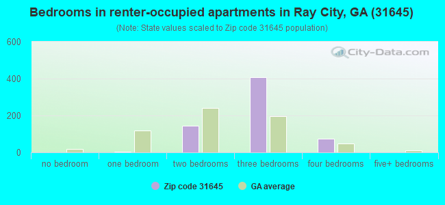 Bedrooms in renter-occupied apartments in Ray City, GA (31645) 