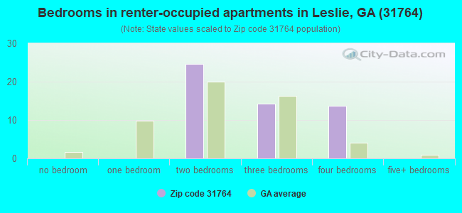 Bedrooms in renter-occupied apartments in Leslie, GA (31764) 