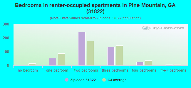 Bedrooms in renter-occupied apartments in Pine Mountain, GA (31822) 