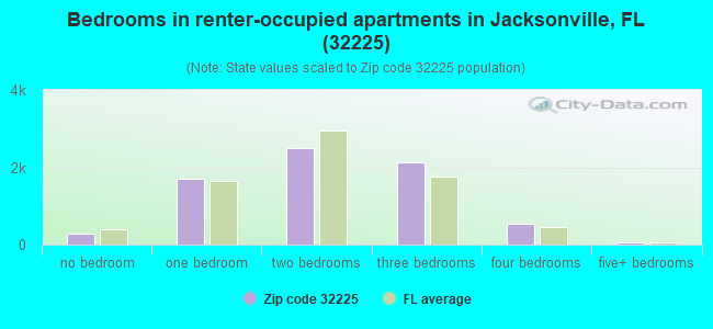 Bedrooms in renter-occupied apartments in Jacksonville, FL (32225) 