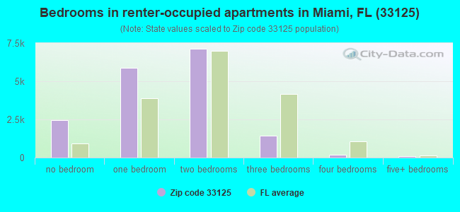 Bedrooms in renter-occupied apartments in Miami, FL (33125) 