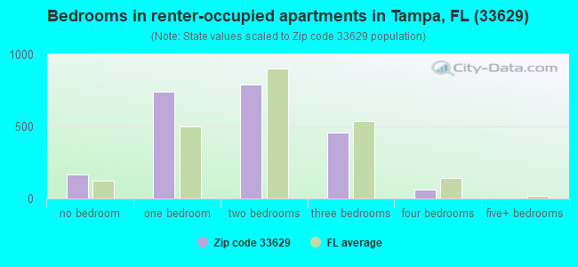 Bedrooms in renter-occupied apartments in Tampa, FL (33629) 