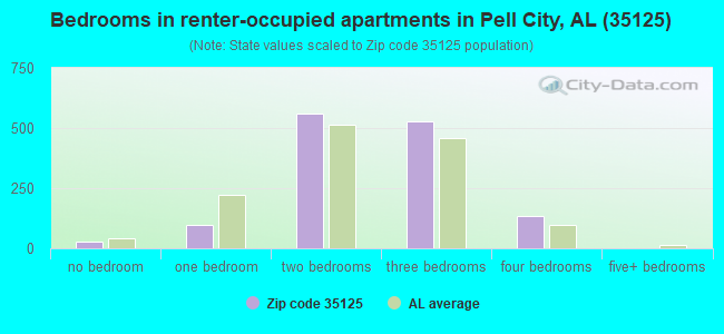 Bedrooms in renter-occupied apartments in Pell City, AL (35125) 