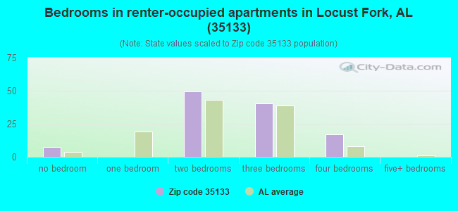 Bedrooms in renter-occupied apartments in Locust Fork, AL (35133) 