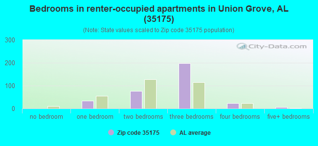 Bedrooms in renter-occupied apartments in Union Grove, AL (35175) 