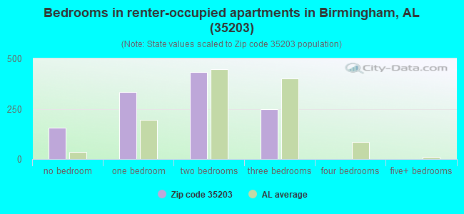 Bedrooms in renter-occupied apartments in Birmingham, AL (35203) 