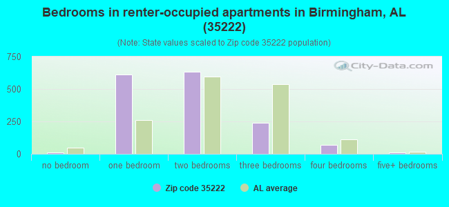 Bedrooms in renter-occupied apartments in Birmingham, AL (35222) 