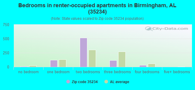 Bedrooms in renter-occupied apartments in Birmingham, AL (35234) 