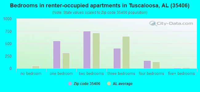 Bedrooms in renter-occupied apartments in Tuscaloosa, AL (35406) 
