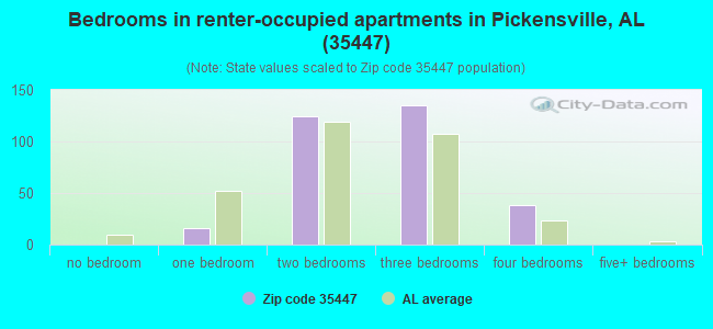 Bedrooms in renter-occupied apartments in Pickensville, AL (35447) 